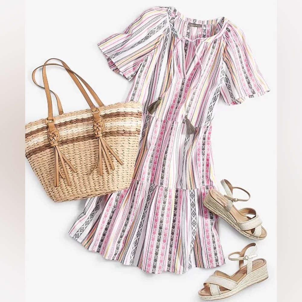 Style & Co Women's Stripe Split-Neck Tiered 100% Cotton Dress Size XL